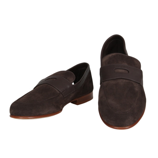 $1250 John Lobb Dark Brown Suede Penny Loafers - (JL592686) - Parent