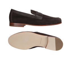 $1250 John Lobb Dark Brown Suede Penny Loafers - (JL592686) - Parent