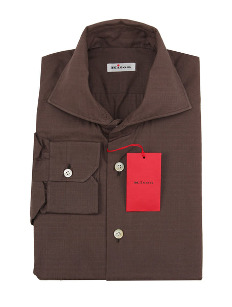 Kiton Brown Solid Cotton Shirt - Slim - (KT413232) - Parent