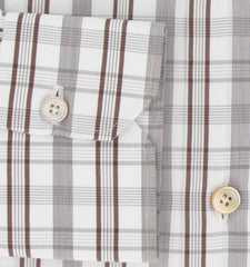 Kiton Dark Brown Plaid Cotton Shirt - Slim - (KT9122319) - Parent