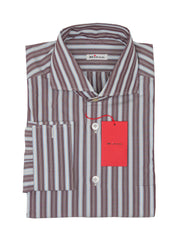 Kiton Burgundy Red Striped Cotton Shirt - Slim - 15.75/40 - (KT11162214)