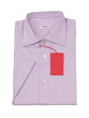Kiton Lavender Purple Short Sleeved Cotton Shirt - Slim - 15.5/39 - (KT77229)