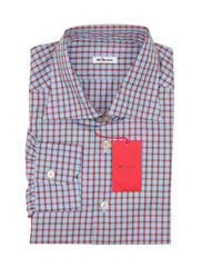 Kiton Light Blue Check Cotton Shirt - Slim - 16.5/42 - (KT11162217)