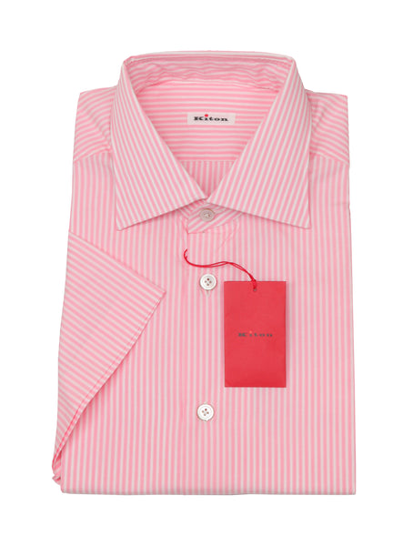 $600 Kiton Pink Striped Cotton Shirt - Slim - (KT912264) - Parent