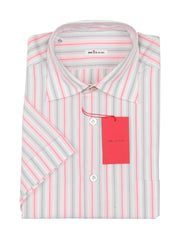$600 Kiton Pink Striped Cotton Shirt - Slim - 15.5/39 - (KT912265)