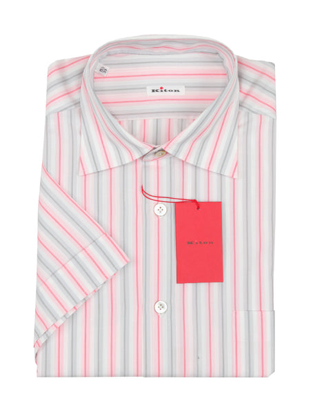 $600 Kiton Pink Striped Cotton Shirt - Slim - (KT912265) - Parent