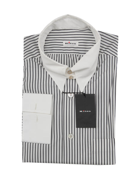 Kiton Black Striped Cotton Shirt - Slim - (KT222237) - Parent