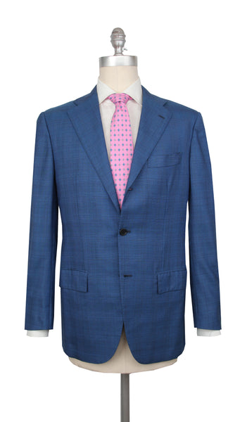 Kiton Blue Super 180's Plaid Suit - (KT1010231) - Parent