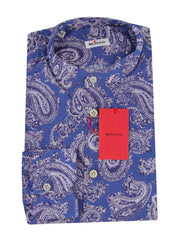 $600 Kiton Blue Paisley Cotton Shirt - Slim - (KT314262) - Parent