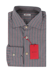 $600 Kiton Gray Striped Cotton Shirt - Slim - 15.5/39 - (KT311252)