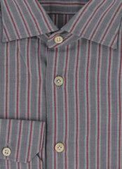 $600 Kiton Gray Striped Cotton Shirt - Slim - (KT311252) - Parent