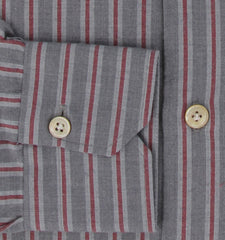 $600 Kiton Gray Striped Cotton Shirt - Slim - (KT311252) - Parent