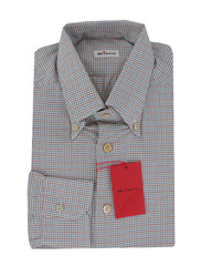 $600 Kiton Red Micro-Check Cotton Shirt - Slim - (KT311251) - Parent