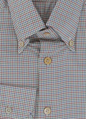 $600 Kiton Red Micro-Check Cotton Shirt - Slim - (KT311251) - Parent