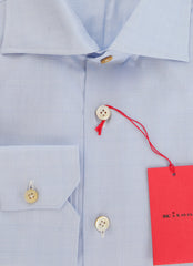 $600 Kiton Light Blue Plaid Cotton Shirt - Slim - (KT912267) - Parent