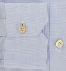 $600 Kiton Light Blue Plaid Cotton Shirt - Slim - (KT912267) - Parent