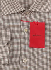 Kiton Light Brown Micro-Check Linen Shirt - Slim - (KT11162220) - Parent