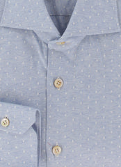 $600 Kiton Light Blue Polka Dot Cotton Shirt - Slim - (KT311253) - Parent