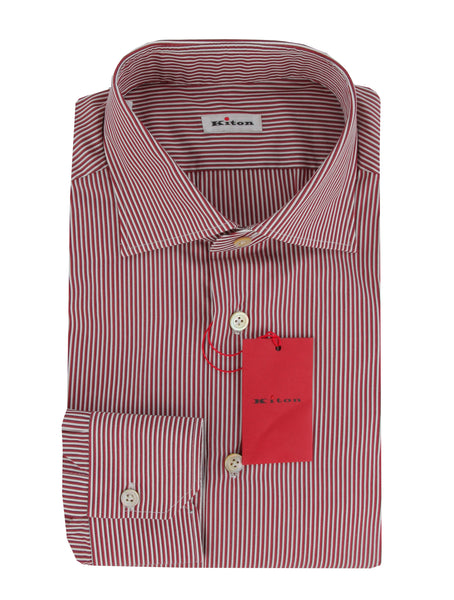 $600 Kiton Red Striped Cotton Shirt - Slim - (KT311255) - Parent
