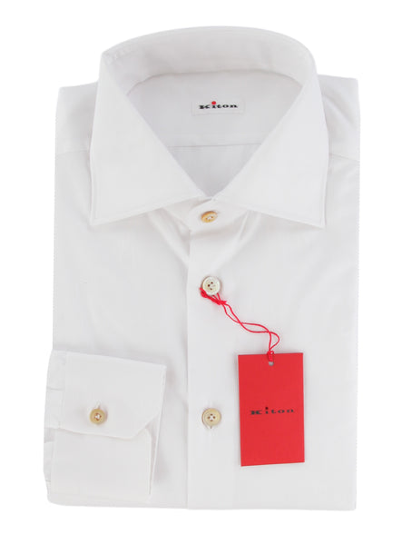 $800 Kiton White Solid Cotton Shirt - Slim - (KT4420261) - Parent