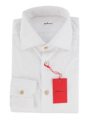 $800 Kiton White Solid Cotton Shirt - Slim - (KT1211251) - Parent