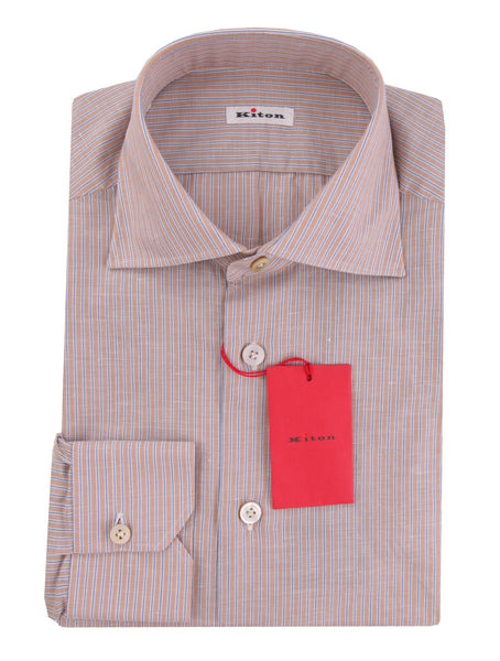 Kiton Light Brown Striped Shirt - Slim - (KT1130238) - Parent