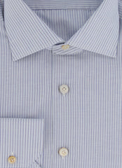 $600 Kiton Blue Striped Cotton Blend Shirt - Slim - (KT311257) - Parent