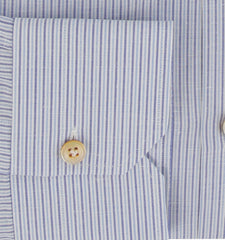 $600 Kiton Blue Striped Cotton Blend Shirt - Slim - (KT311257) - Parent