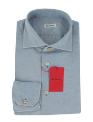 $600 Kiton Blue Fancy Cotton Shirt - Slim - (KT311254) - Parent