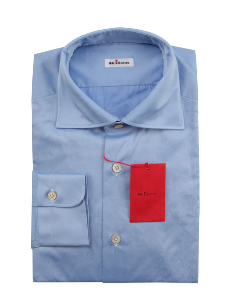 Kiton Light Blue Solid Cotton Shirt - Slim - (KT126229) - Parent