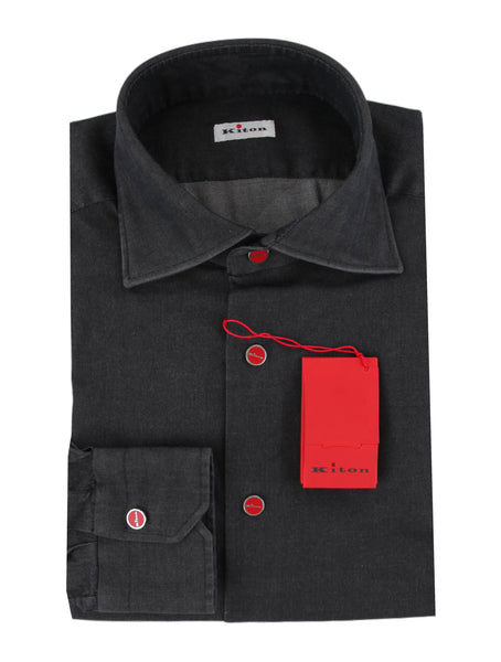 $800 Kiton Charcoal Gray Solid Cotton Blend Shirt - Slim - (KT821253) - Parent