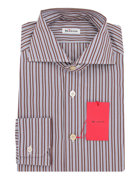 Kiton Brown Striped Cotton Shirt - Slim - (KT1212239) - Parent