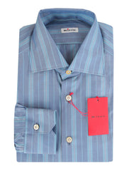 Kiton Light Blue Striped Cotton Shirt - Slim - 15.5/39 - (KT11222316)