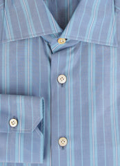 Kiton Light Blue Striped Cotton Shirt - Slim - (KT11222316) - Parent
