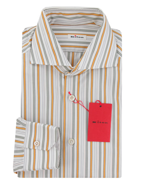 Kiton Orange Striped Cotton Shirt - Slim - (KT1130235) - Parent