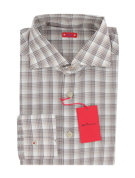 Kiton Brown Plaid Linen Blend Shirt - Slim - (KT923236) - Parent