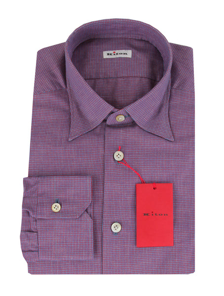 Kiton Red Micro-Houndstooth Cotton Shirt - Slim - (KT11222314) - Parent