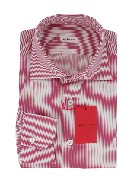$600 Kiton Red Striped Cotton Shirt - Slim - (KT3112515) - Parent