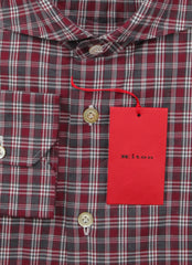 Kiton Burgundy Red Plaid Cotton Shirt - Slim - (KT1224224) - Parent
