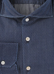 Kiton Dark Blue Polka Dot Cotton Shirt - Slim - (KT11142319) - Parent