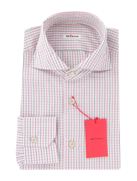 Kiton Pink Plaid Cotton Shirt - Slim - (KT11142320) - Parent