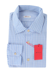 Kiton Light Blue Plaid Cotton Shirt - Slim - (KT11142317) - Parent