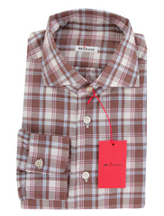 Kiton Brown Plaid Cotton Shirt - Slim - 16.5/42 - (KT1223236)