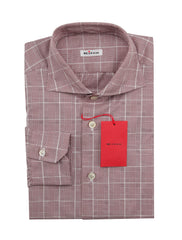 Kiton Burgundy Red Plaid Cotton Shirt - Slim - 15.5/39 - (KT1224222)