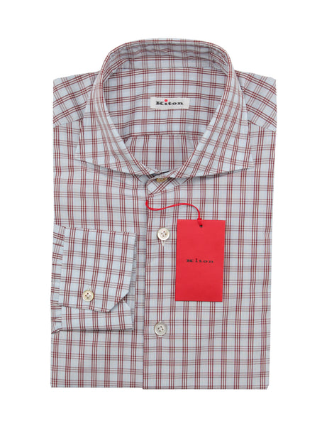 Kiton Burgundy Red Plaid Cotton Shirt - Slim - (KT1224221) - Parent