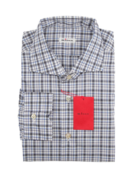 Kiton Dark Blue Plaid Cotton Shirt - Slim - (KT1210225) - Parent