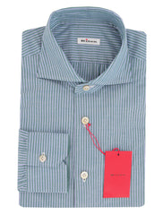 Kiton Green Striped Cotton Shirt - Slim - 18/45 - (KT1214235)