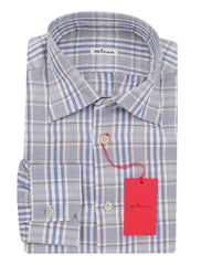 $600 Kiton Light Blue Plaid Cotton Shirt - Slim - 15.75/40 - (KT9122617)