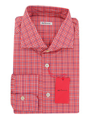 $600 Kiton Red Plaid Cotton Shirt - Slim - (KT9122612) - Parent