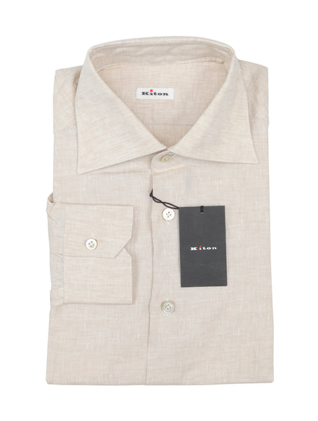 Kiton Beige Solid Linen Shirt - Slim - (KT77222) - Parent